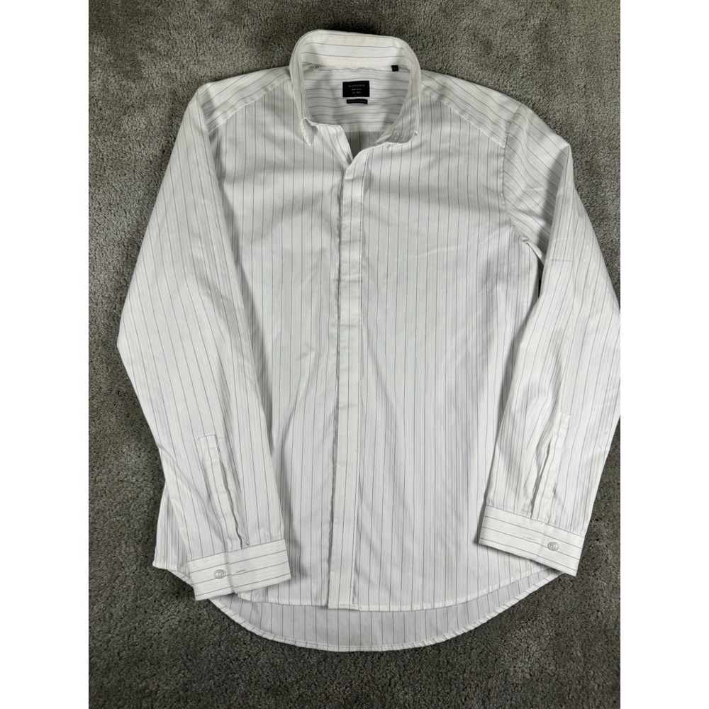 7Diamonds Mens XL White Blue Pinstripe Long Sleeve Button Down Shirt 7D63